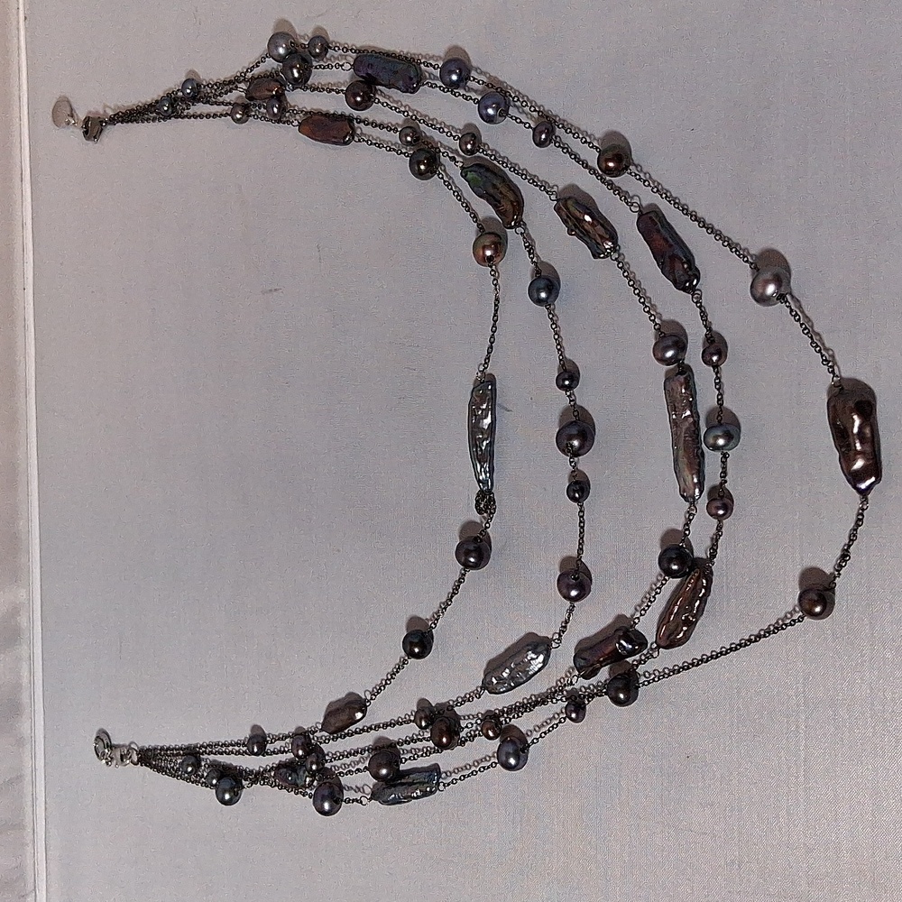 Peacock colored baroque 5 strand Necklace